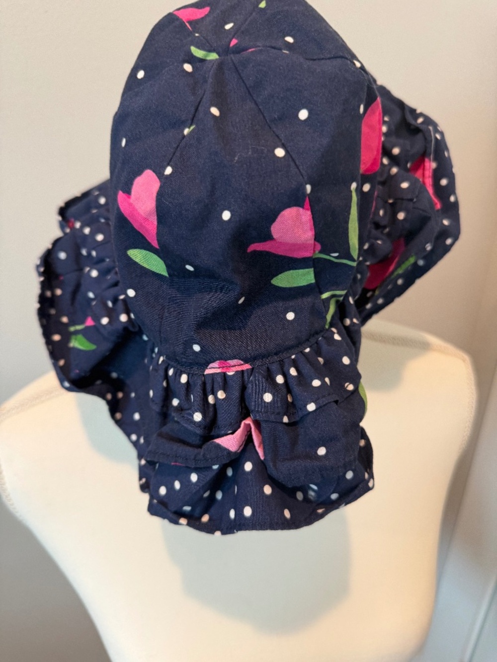Gymboree Bucket Hat Navy Blue with Pink Flowers 4T to 5T